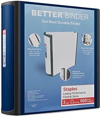 Staples Better Binder, 3 Inch D-Ring, Blue, Reinforced Rubber Spine by Staples
