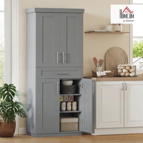 HOMCOM 72" Kitchen Pantry Cabinet Freestanding Storage Cabinet Gray - Image 2