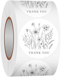 Heyfibro 500 PCS 1.5 Inch Thank You Stickers for Small Business, Baking, Gifts, Envelopes, Weddings(Line Flowers 1) by Heyfibro