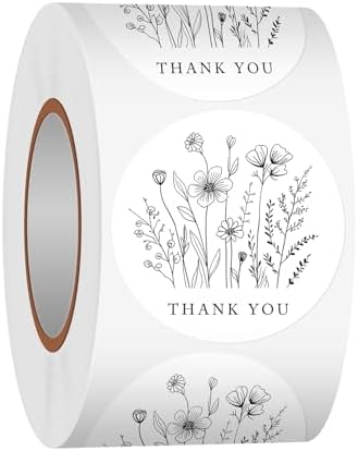 Heyfibro 500 PCS 1.5 Inch Thank You Stickers for Small Business, Baking, Gifts, Envelopes, Weddings(Line Flowers 1) by Heyfibro