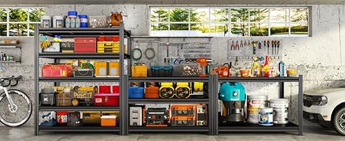 5Tier Storage Shelves Heavy Duty Adjustable Metal Garage Shelving Unit Rack Metal Storage Shelf Heavy Duty Shelf for Heavy Tools and Equipment, Ideal for Garage, Basement, Black - Image 2