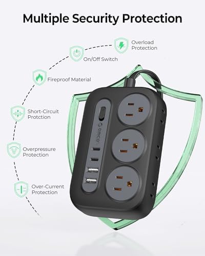 ORICO Surge Protector Power Strip, Multiple Outlets Extension Cord - Image 6