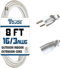 YOJOE Indoor Outdoor Extension Cord, 3 Prong 13A Weatherproof Power Cord, 16 Gauge Heavy Duty 8 ft White Extension Cord for Garage, Garden and Home, 16/3 SJTW UL Certified by YOJOE