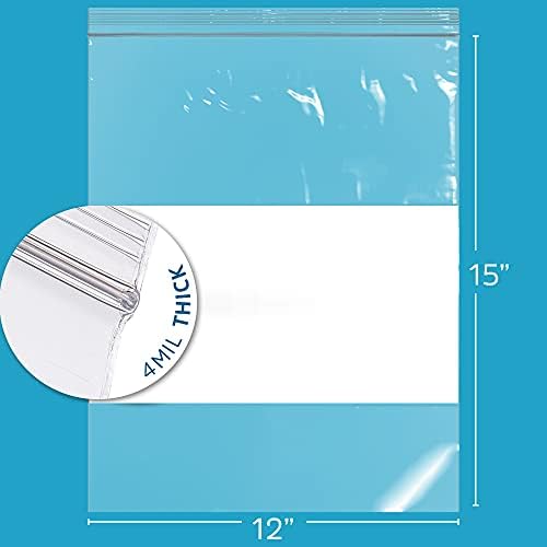 12"x15" Large Zip Bags, 100 Pack, 4 Mil Heavy Duty, Write with White Block - Image 2