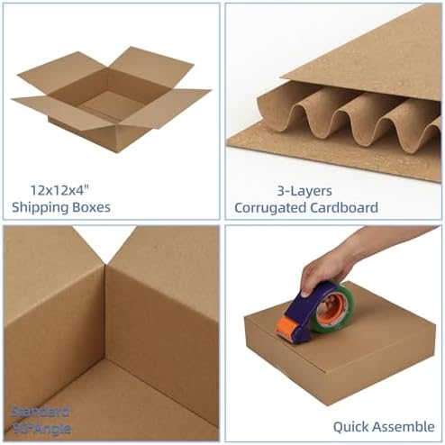 Hoikwo 12x12x4 Large Thin Brown Shipping Boxes Set of 15 - Image 4