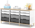 TOOLF 12 Drawers Storage Cabinet with Wooden Top and Plastic Bins, Grey by TOOLF
