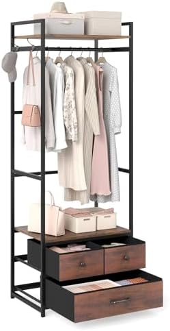 GIANTEX Clothes Rack with Drawers, Heavy Duty Clothing Garment Rack with Side Hooks and Metal Frame, Industrial Freestanding Clothes Storage Organizer for Entryway, Living Room, Bedroom by Giantex