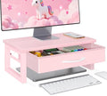 Desk Organizers and Accessories, Computer Monitor Stand Riser with Fabric Drawer, 2-Tier Laptop Stand for Desk, Office Organization Accessories, Pink by Unknown