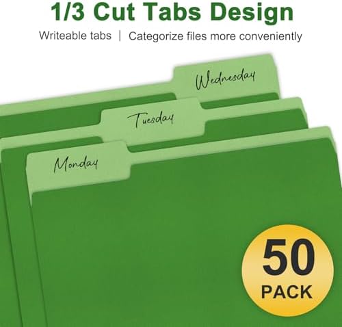 ViVin File Folder, 50 Pack Colored File Folders with 1/3-Cut Tabs, Fits 8.5 * 11 Letter Size Paper, Manilla Folders for Home Office School Documents(Green) - Image 3
