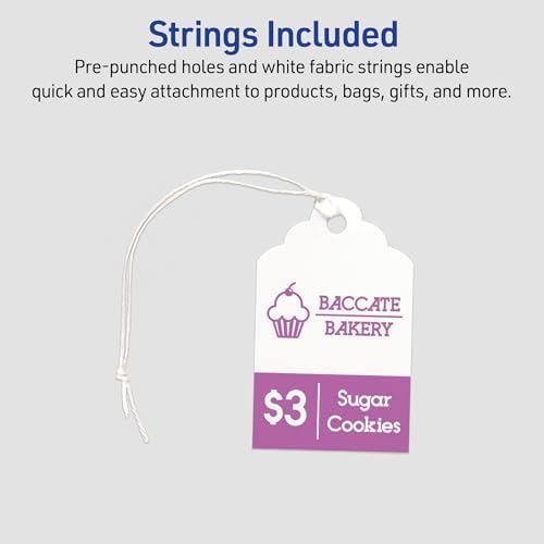 Avery Scalloped Printable Tags, Sure Feed Technology, 2" x 1.25", White, Includes String, Laser/Inkjet Printable, 180 Total, Great for Branding, Gifts, Merchandising, and More (22848),(Pack of 5) - Image 2