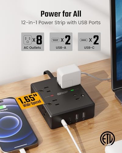 SUPERDANNY Extension Cord,Flat Plug Surge Protector Power Strip,10Ft - Image 3