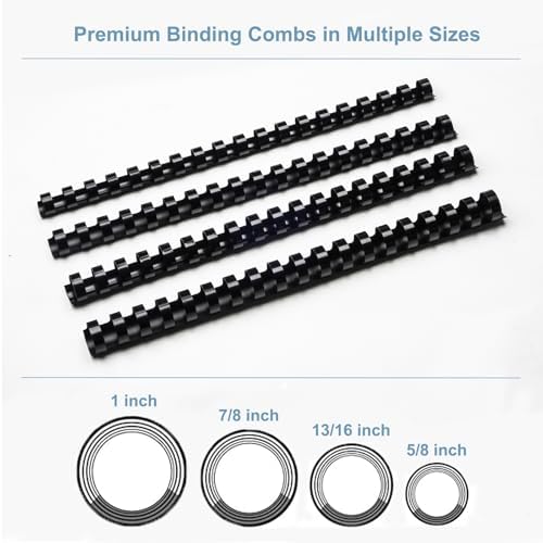 Rayson CR16202225BK Plastic Binding Combs 5/8 in. 13/16in, 7/8in, 1in, 19-Ring Letter Size, Black Comb Binding Spines, Multi-Size Pack of 40 - Image 4