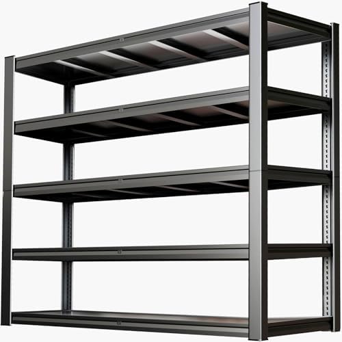 5 Tier Storage Shelves, 65" W Garage Shelving Heavy Duty Metal Adjustable Garage Shelves, Shelving Units Industrial Shelving for Warehouse, 65" W x 20" D x 84" H,Black by SKZNSA