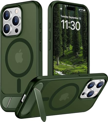 Temdan Magnetic Compatible with iPhone 15 Pro Case, [Built-in Invisible Kickstand][Compatible with MagSafe][Military Grade Shockproof] Slim Translucent Matte Phone Case for iPhone 15 Pro 6.1" by Temdan