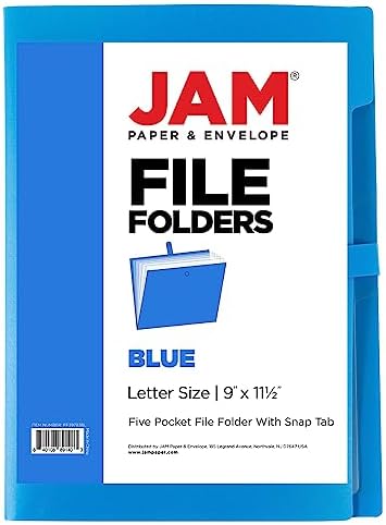 JAM PAPER Slim Expanding File Folder - 5 Pocket Plastic File Folder – Snap Closure - 9 x 11 1/2 - Blue - Sold Individually - Image 6
