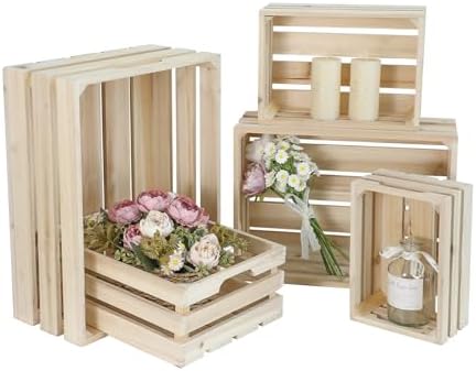 Wooden Crates, Unfinished Set of 5 Large Wood Crates with Handles, Rustic Farmhouse Wooden Crate for Decor, Wedding Birthday Home Party Living Room Kitchen Decoration by JUMBOHUMBLE