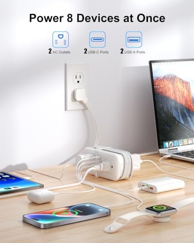8 in 1 Travel Power Strip 4 Outlets with 4.9FT Extension Cord, Flat Plug Power Strip with 2 USB-A & 2 USB-C Ports for multiple devices for Travel/Dorm/Office, Travel Essentials Charging Station - Image 3