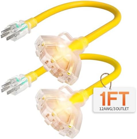 1FT 2Pack 12 Gauge Heavy Duty Extension Cord with Multiple Outlets by Deeklify