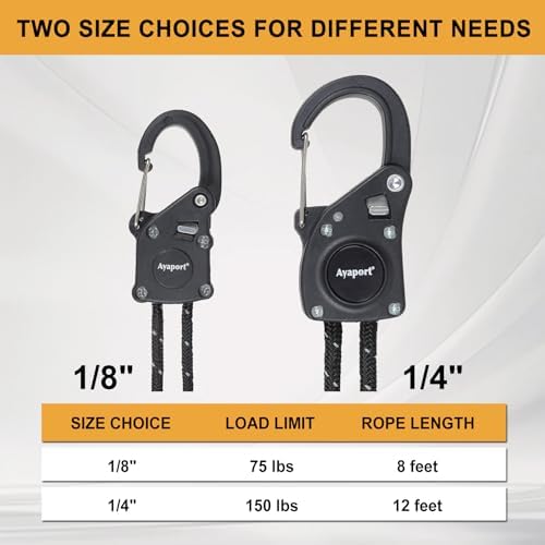 Ayaport Rope Tie Down Ratchet with Carabiner Clip 1/8" x 8', 4pcs - Image 4