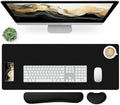 Bloss Leather Desk Pad and Keyboard Wrist Rest, Non-Slip Large Mouse Pad + Keyboard Pad + Mouse Wrist Support, Desk Mat Protector for Office, Home(27.6" x 13.8", Black) by Bloss