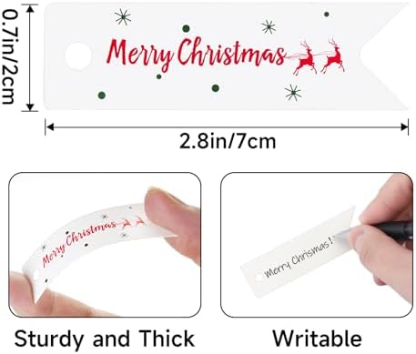 G2PLUS Small Merry Christmas Tags - 100Pcs Deer Xmas Present Tags, 2.8''x0.8'' White Paper Gift Tag with String for Gift Wrapping, Goodies Bags, Christmas Holiday Party Favors - Image 3