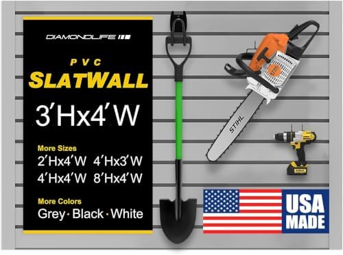 Heavy Duty 3'H X 4'W PVC Garage SlatWall Storage System (with Endcaps & Screws) - Modular Slat Wall Paneling for Garage Wall Organizer - Interlocking SlatWall Panels for Home & Commercial Use (Grey) by DLDIRECT