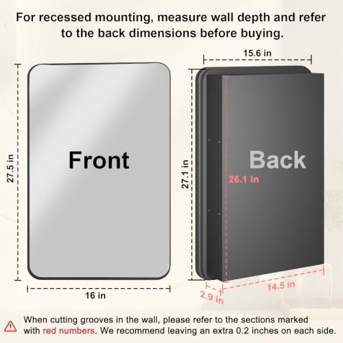 16x27.5 in Bathroom Medicine Cabinet with Mirror, Matte Black - Image 2