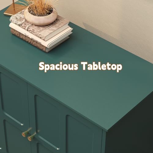 ARTPOWER Green Sideboard Buffet Cabinet with Storage, Mid-Century Modern Storage Cabinet with 2 Doors and Adjustable Shelves, Accent Style Sideboard for Entryway, Dining Room, Living Room - Image 6