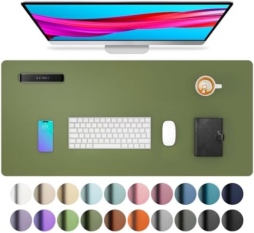 Aothia Leather Desk Pad Protector, Mouse Pad, Office Desk Mat, Non-Slip PU Leather Desk Blotter, Laptop Desk Pad, Waterproof Desk Writing Pad for Office and Home (31.5" x 15.7",Olive Green) by AothiaSimpleNaturalUnique