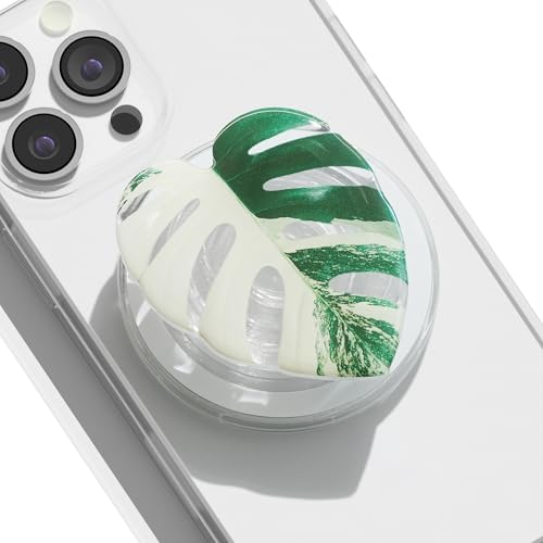 OnTheGrip Compatible with Magsafe Magnetic Cute Acrylic Tropical Leaf Design Collapsible Mobile Phone Grip Stand Holder for Smartphone Tablet Cell Phone Accessory (Albo Monstera) by OnTheGripofficial