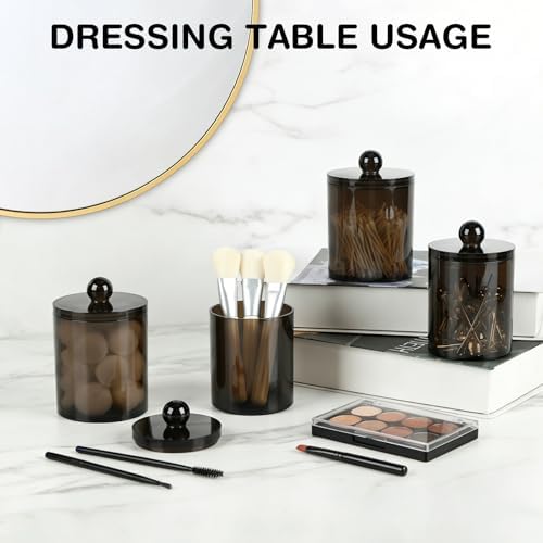 WEISHI 4 Pack Qtip Holder Dispenser - Cotton Ball, Swab, Round Pads, Floss , Small Plastic Apothecary Jar Containers with Lids for Bathroom Storage and Organization, Vanity Organizer ( Black ) - Image 5