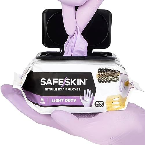 SAFESKIN Disposable Nitrile Gloves in POP-N-GO Pack of 50 or 200 Powder Free - Hair, Cleaning, Medical Use, Food Handling by SAFESKIN