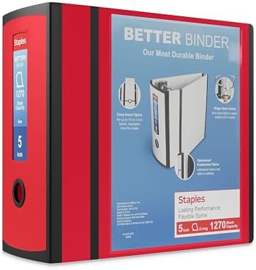 Staples Better Binder, 5 Inch Extra-Capacity D-Ring, Red, 2-Pack by Staples