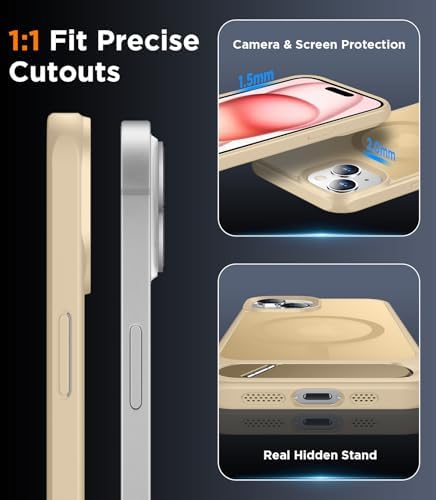 Temdan Magnetic Compatible with iPhone 15 Case, [Built-in Invisible Kickstand][Compatible with MagSafe] [Military Grade Shockproof] Slim Translucent Matte Phone Case for iPhone 15 6.1"-Light Brown - Image 6
