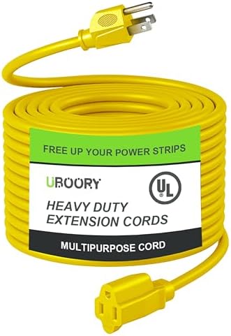 Outdoor Extension Cord Waterproof 50 FT, Yellow 14/3 SJTW Heavy Duty, Flexible 100% Copper 3 Prong Extension Cord for Lawn, Garage,UL Listed by UBOORY