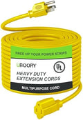Outdoor Extension Cord Waterproof 50 FT, Yellow 14/3 SJTW Heavy Duty, Flexible 100% Copper 3 Prong Extension Cord for Lawn, Garage,UL Listed by UBOORY