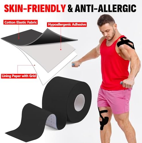 5 Rolls Black Kinesiology Tape, 2 inch x 16.4 Feet Kinetic Tape - Image 3
