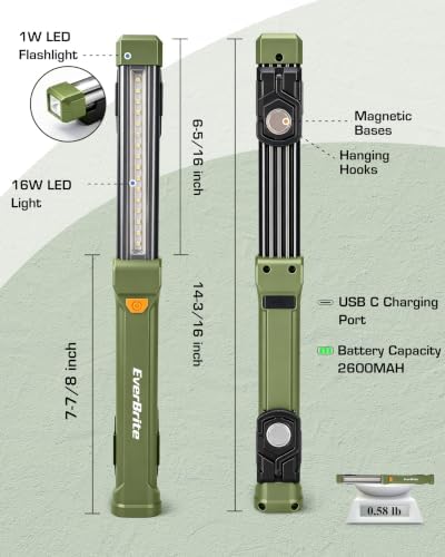 EverBrite 1000LM Work Light, Rechargeable Magnetic Flashlight, Green - Image 7