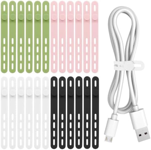 Donruby 24Pcs Silicone Cable Ties, Reusable Cord Organizer Straps, 4 Colors by Donruby