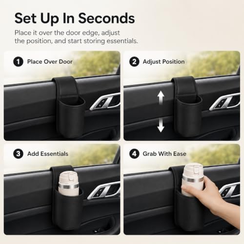 Leather Car Door Cup Holder Clip on Extra Large Drink Storage Pocket，White - Image 6