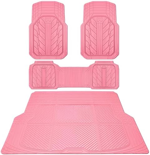 CAR PASS Floor Mats for Cars M-L Size, Heavy Duty Rubber Floor Mats with Trunk Cargo Liner, Universal Trim-to Fit Automotive Floor mats for Truck Van SUV Waterproof All Weather Car Mats All Pink by CARPASS