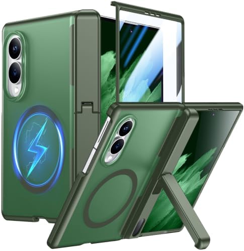 Temdan for Samsung Galaxy Z Fold 8 Case,[Compatible with MagSafe][Built-in HD Screen Protector & Kickstand][Hinge Protection] Translucent Matte Full-Body Shockproof Phone Case for Z Fold 8 Wide,Green by Temdan
