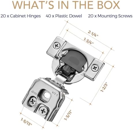 Soft Close Hinges for Kitchen Cabinet Hinges, 1-1/4 Inch Overlay, 20 Pack - Image 7