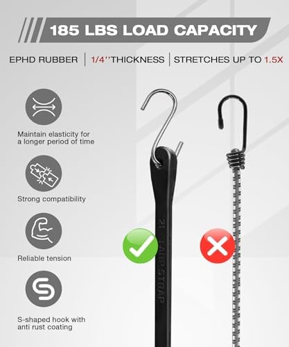 10 Pack 21 in Bungee Cords with Hooks, EPDM Rubber Tarp Straps - Image 5