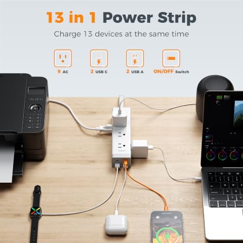 TESSAN Surge Protector Power Strip with 1050J Protection, 15 Ft, Grey - Image 2
