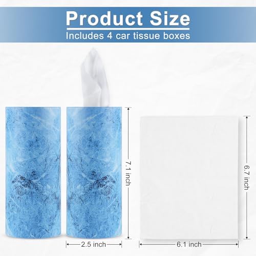 SINGARO Car Tissue Holder, 4 Pack Car Cup Holder Facial Tissues with Travel Tissue Bag, Quick and Convenient Flower Combination Box(4 Canisters/200 Tissues) Blue - Image 2