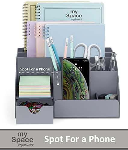 My Space Organizers Grey Desk Organizer, 9 Compartments, Office Supplies and Desk Accessories Organizer, Office Decor Desktop Organizer (Gray) - Image 2