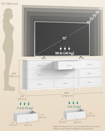 SONGMICS Dresser with 9 Fabric Drawers, TV Stand for TVs Up to 70 Inches - Image 6