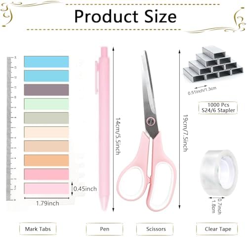 Office Supplies,Pink Desk Accessories, Stapler and Tape Dispenser Set for Women with Stapler,Tape Dispenser,Staple Remover,Staples,Clips,Scissors and Tabs,Gift for Students,Coworkers,Teacher,Business - Image 6