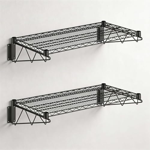 2 Pack 18" x 36" NSF Black Epoxy Wire Wall Mount Shelf, Heavy Duty Steel Wall Shelf, 360 lb Capacity, Commercial Storage Rack by Zedfire